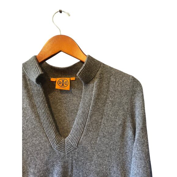 Tory Burch | 100% Cashmere Grey Split Neck Tunic Sweater  | Size Small - Picture 1 of 7